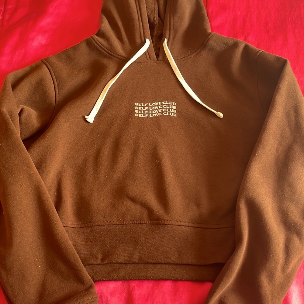 SELF CARE CLUB - BROWN CROP HOODIE